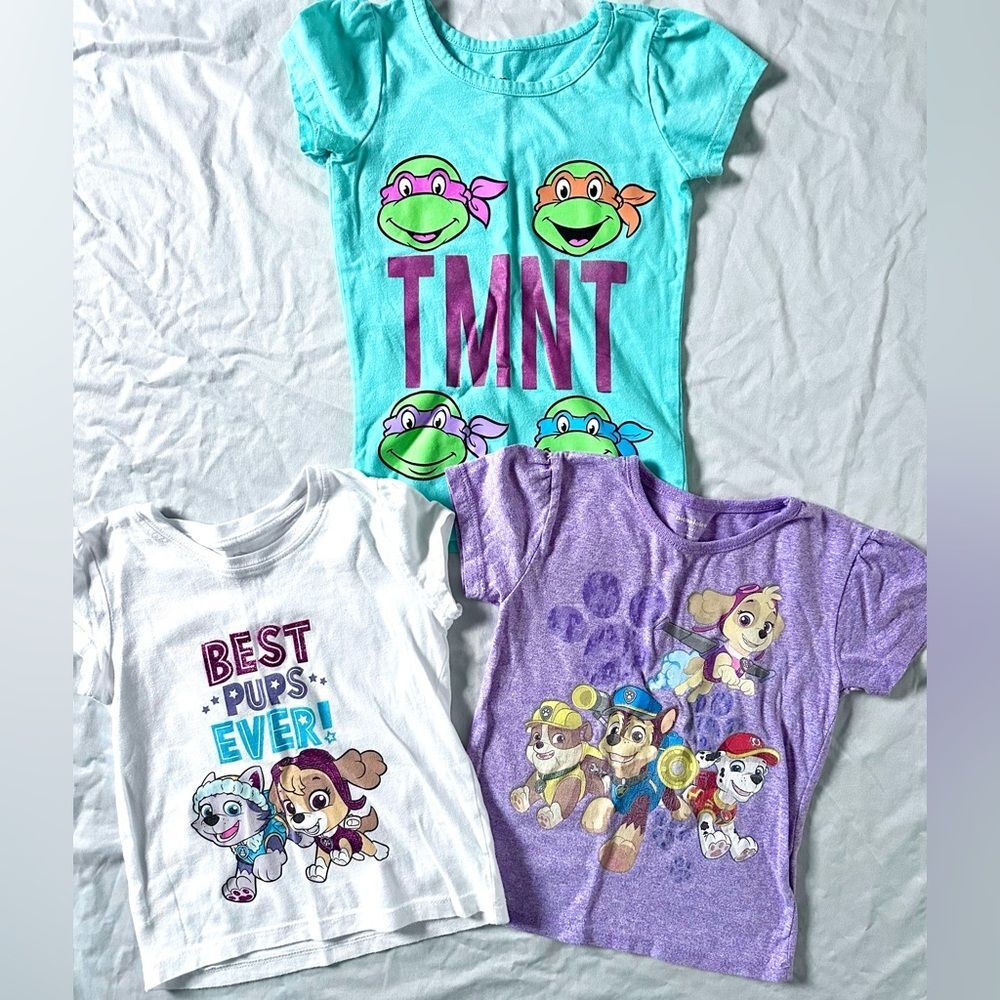 Girls 4T Character T-Shirt Lot – TMNT & PAW Patrol Graphic Tees (Set of 3)